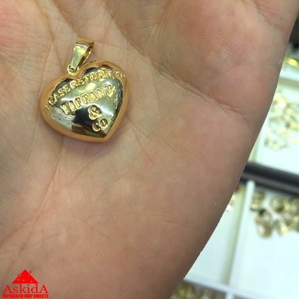 Кулон золотое сердце Тиффани, средний размер - ASKIDA.RU