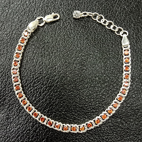 Серебряный женский браслет арабский бисмарк с оранжевыми камнями - ASKIDA.RU