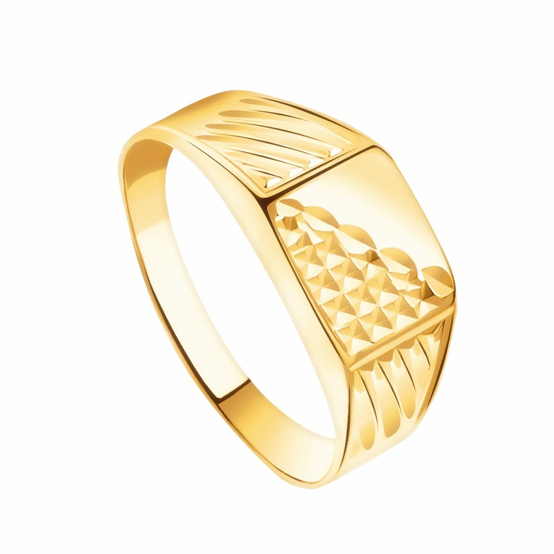 Золотая классическая мужская печатка с алмазными гранями без вставок -ASKIDA.RU