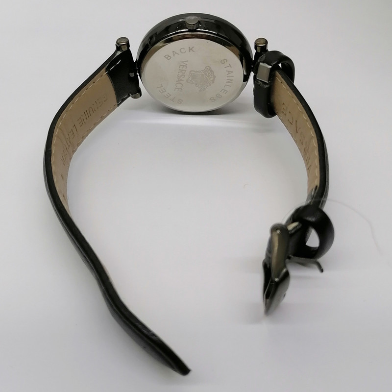 Наручные женские часы Версаче - черный кожаный ремешок - ASKIDA.RU